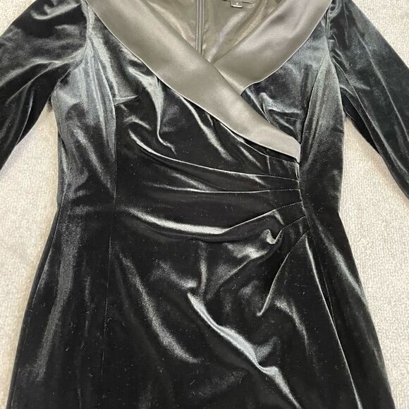 Tahari Arthur S Levine Black Velvet Satin Collar Elegant Midi Dress Women’s 6 - Picture 2 of 4